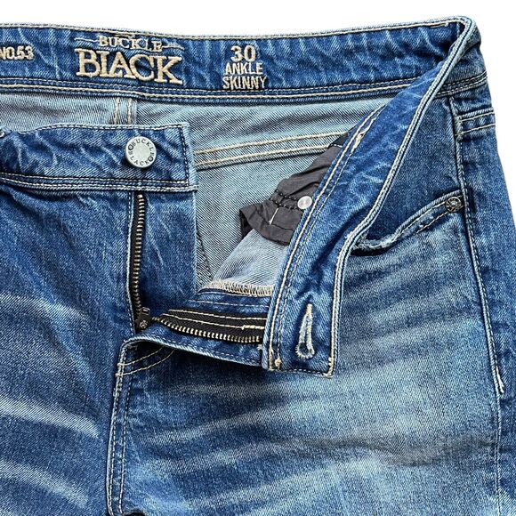 Buckle Black Fit No 53 Ankle Skinny Jeans 30 Denim Mid Rise Distressed Stretch - Picture 8 of 11